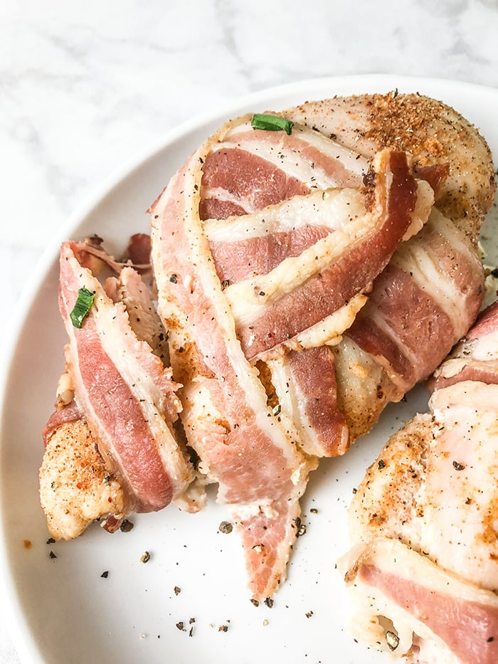 Bacon Wrapped, Cream Cheese Stuffed Chicken Breasts