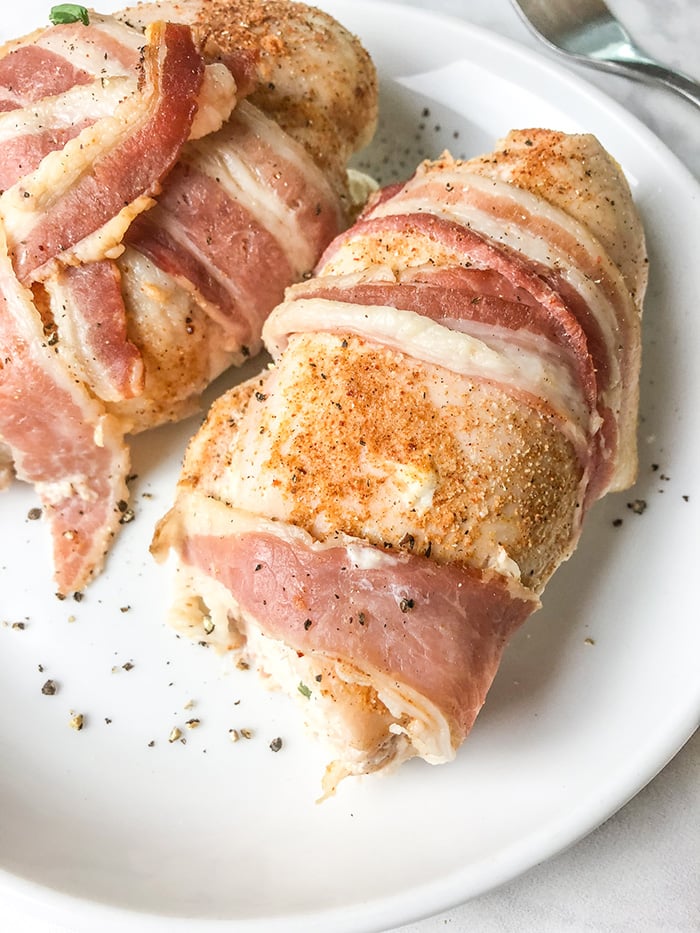 Bacon Wrapped, Cream Cheese Stuffed Chicken Breasts