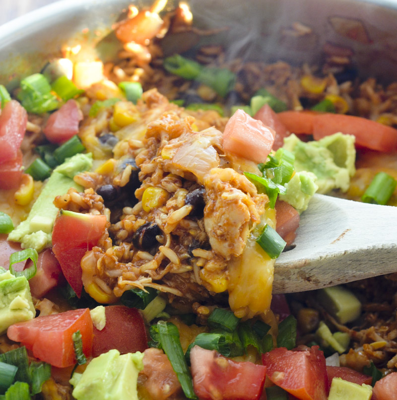 One Pot Cheesy Chicken Taco Rice - A quick Mexican meal that only takes one pot to make. 