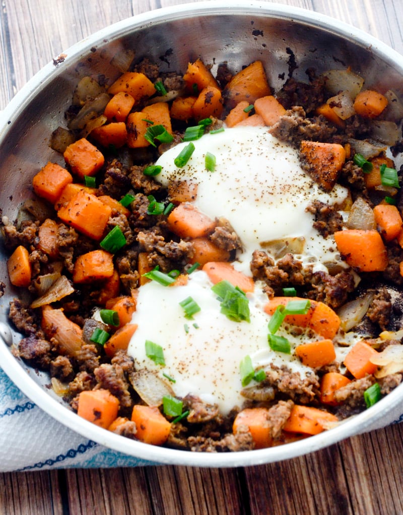 Sweet Potato and Sausage Hash with Fried Egg 