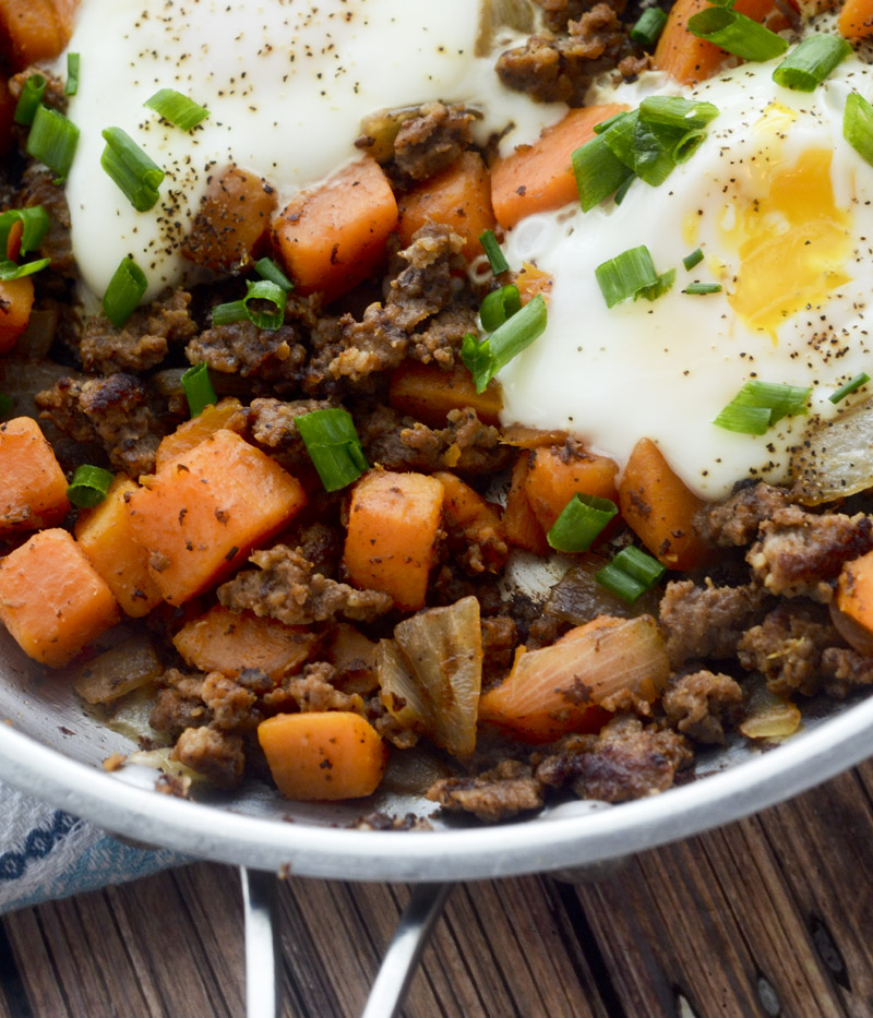 Sweet Potato and Sausage Hash with Fried Egg 