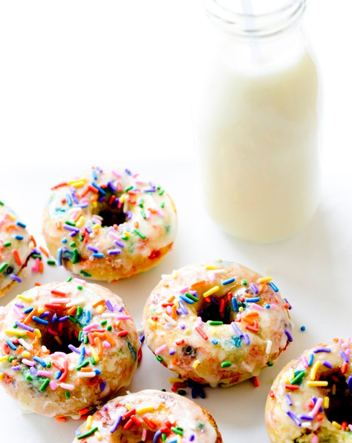 Baked Funfetti Glazed Doughnuts 