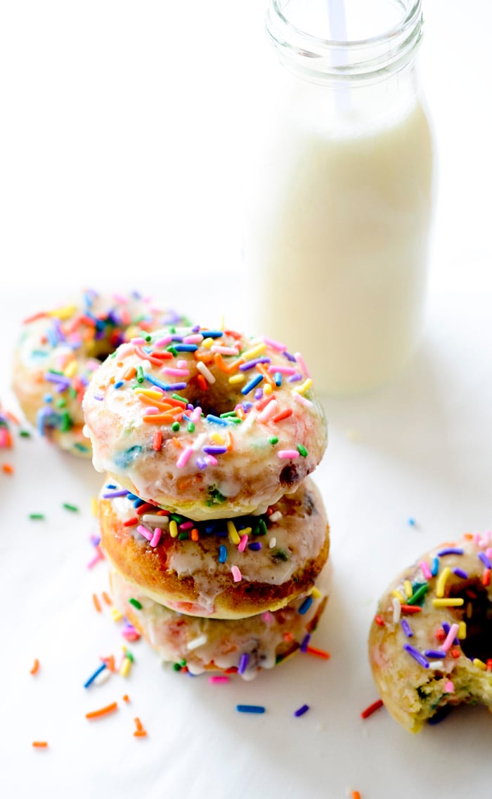 Baked Funfetti Glazed Doughnuts