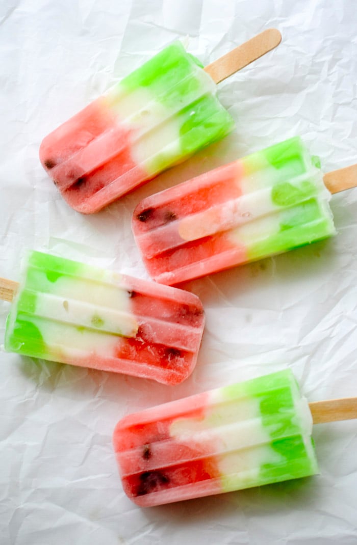  Watermelon Freezer Pops - Fun layered popsicles for Summer that look like watermelon - Recipe Diaries 