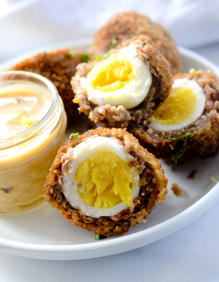 Scotch Eggs with Spicy Maple Aoili 