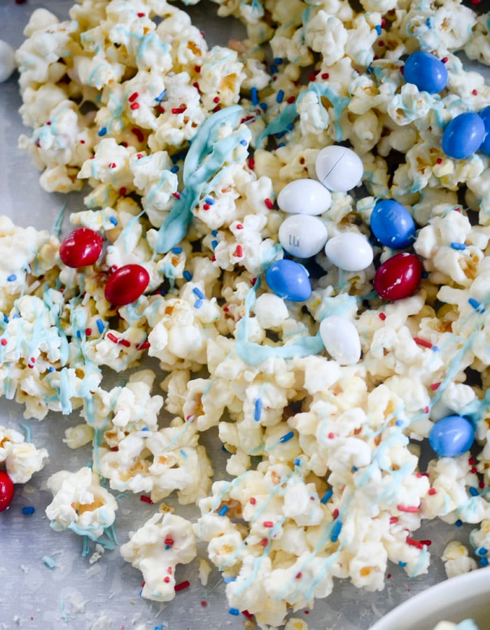  4th of July Crunch Popcorn - a sweet and salty patriotic popcorn to take for any 4th of July get together.