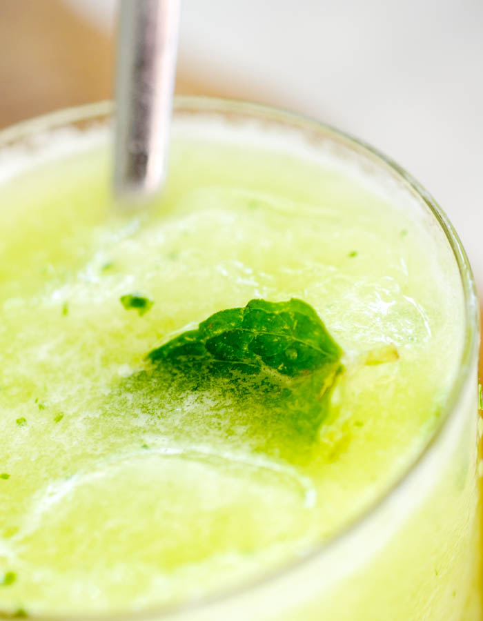 Honeydew Slush - Blended frozen honey dew and mint come together in this refreshing Summer drink!
