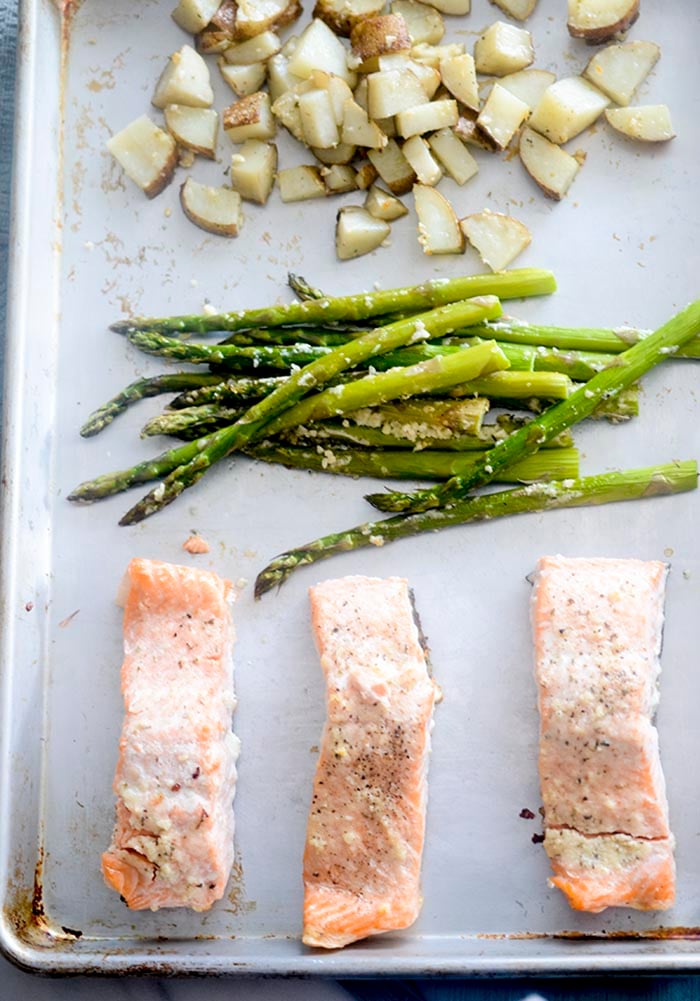 Sheet Pan Garlic Butter Salmon, Asparagus, and Potatoes