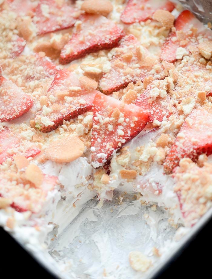 Strawberry Shortcake Lasagna - a fun twist on the classic Spring dessert Strawberry Shortcake!
