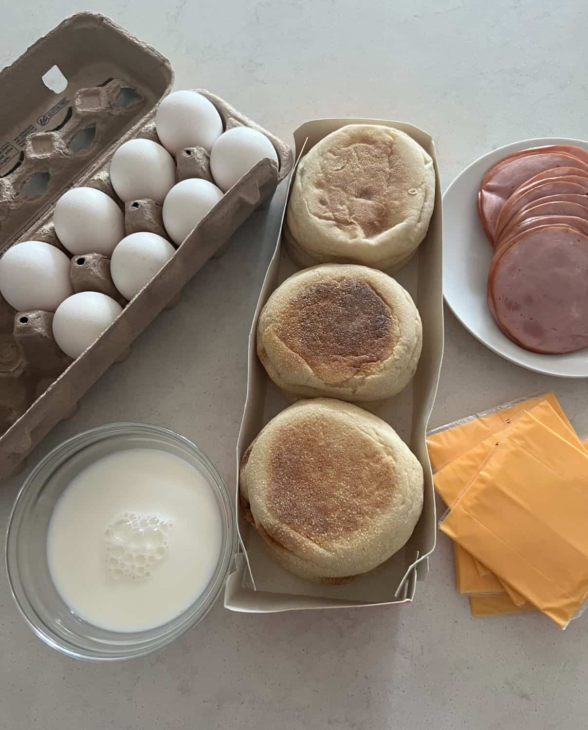 Ingredients needed for freezer breakfast sandwiches. 