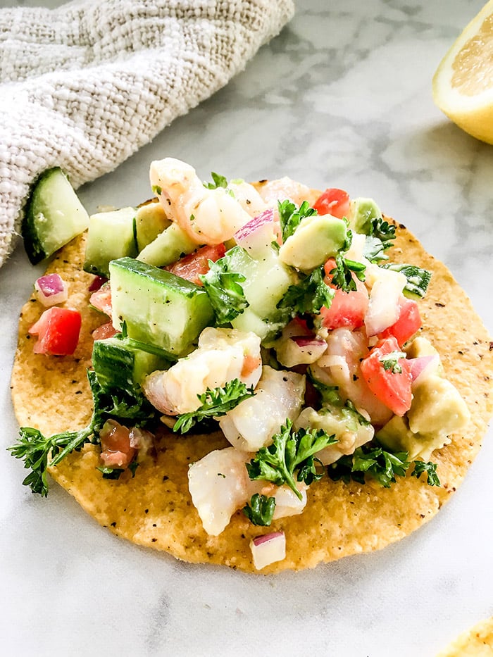 Shrimp and Avocado Tostadas