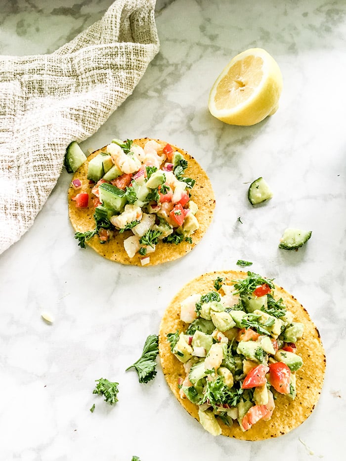 Shrimp and Avocado Tostadas