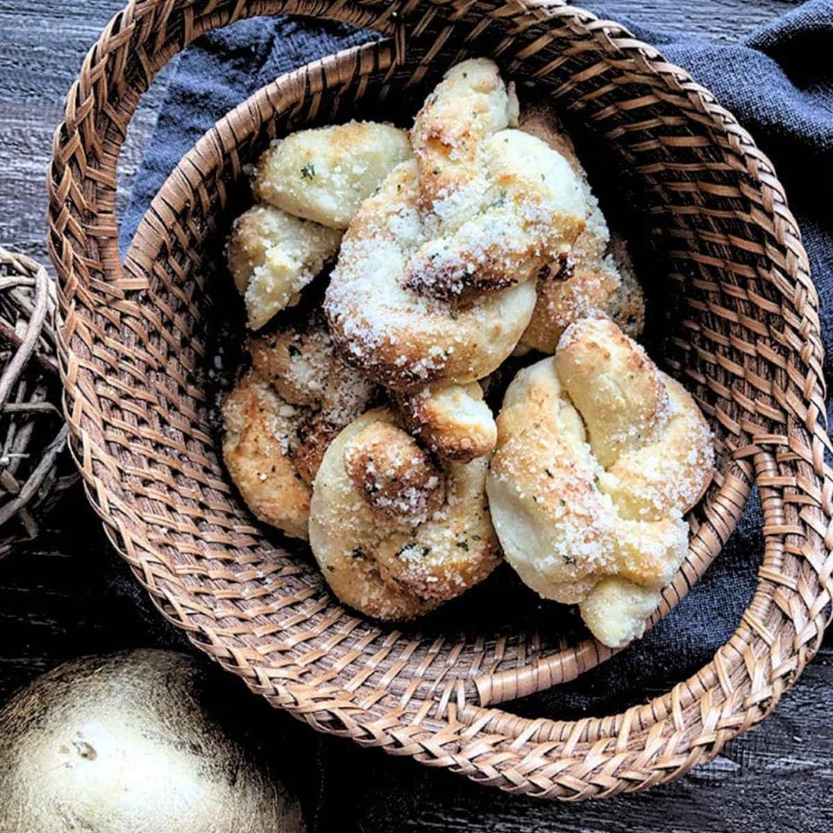 Air fryer garlic knots with parmesan.