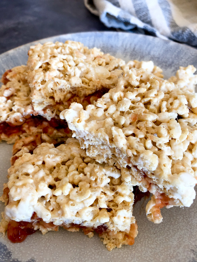 Peanut Butter and Jelly Rice Krispie Treat Bars 