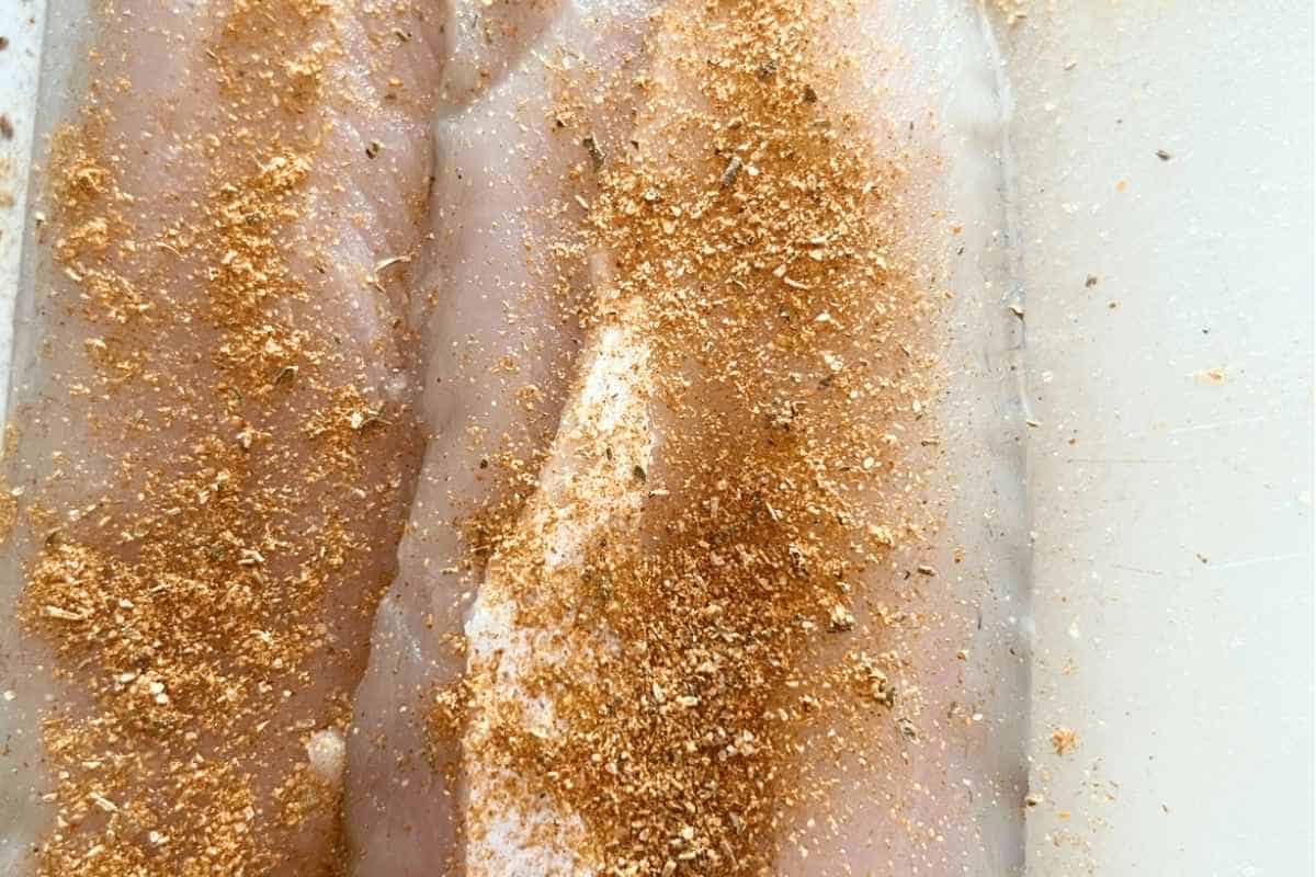 Seasoned walleye ready for pan frying. 