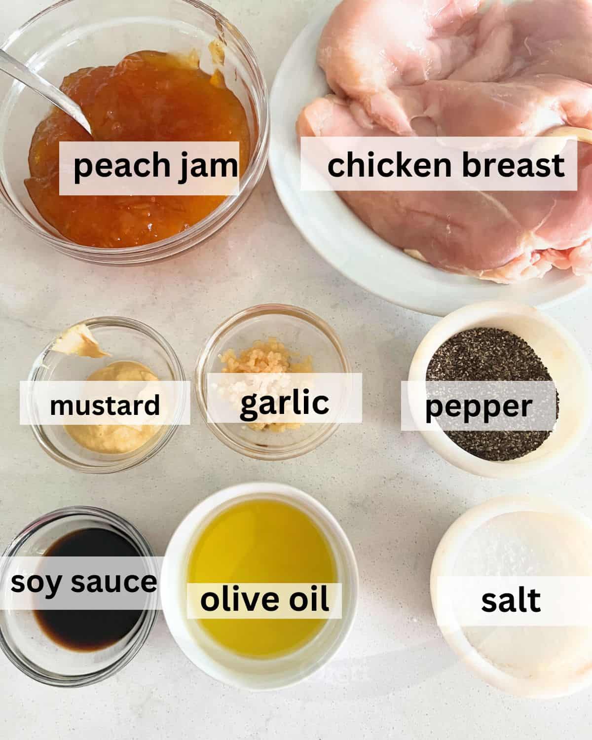 Ingredients Needed for Grilled Chicken Breasts with Spicy Peach Glaze. 