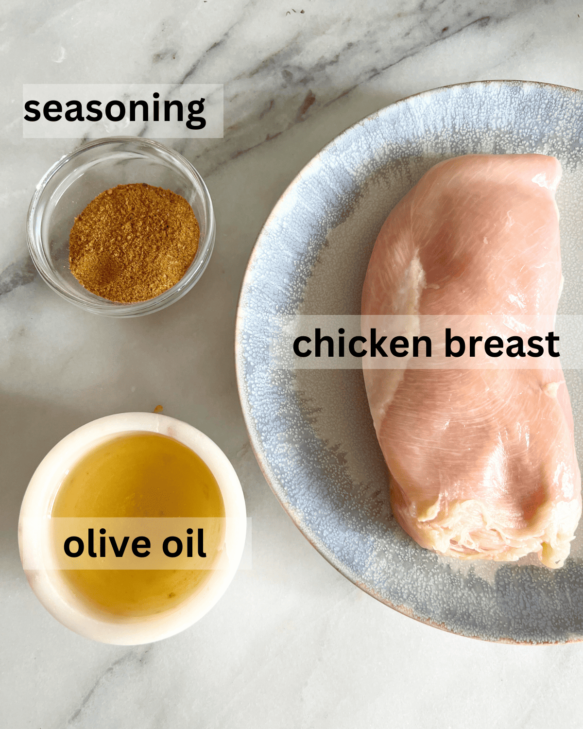 ingredients for air fryer chicken breast with olive oil and seasoning 