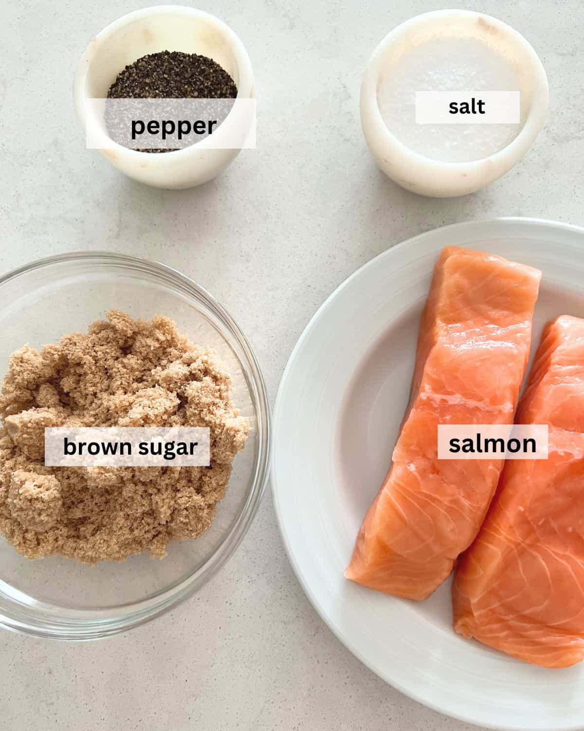 Ingredients needed for smoked salmon. 