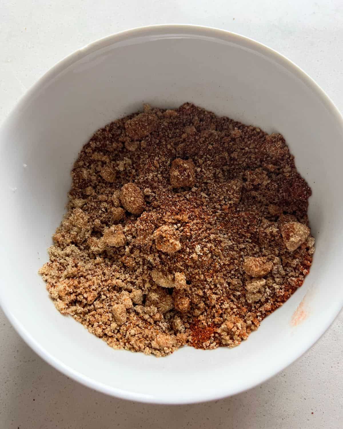 Combined seasonings for pulled pork in a bowl. 
