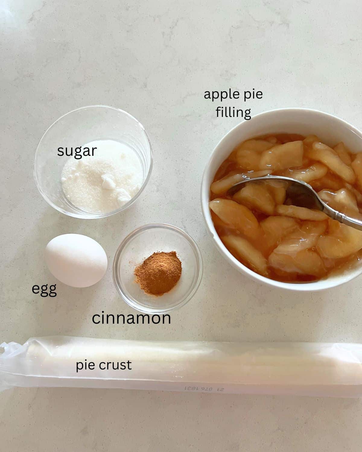 Ingredients needed or apple pies. 