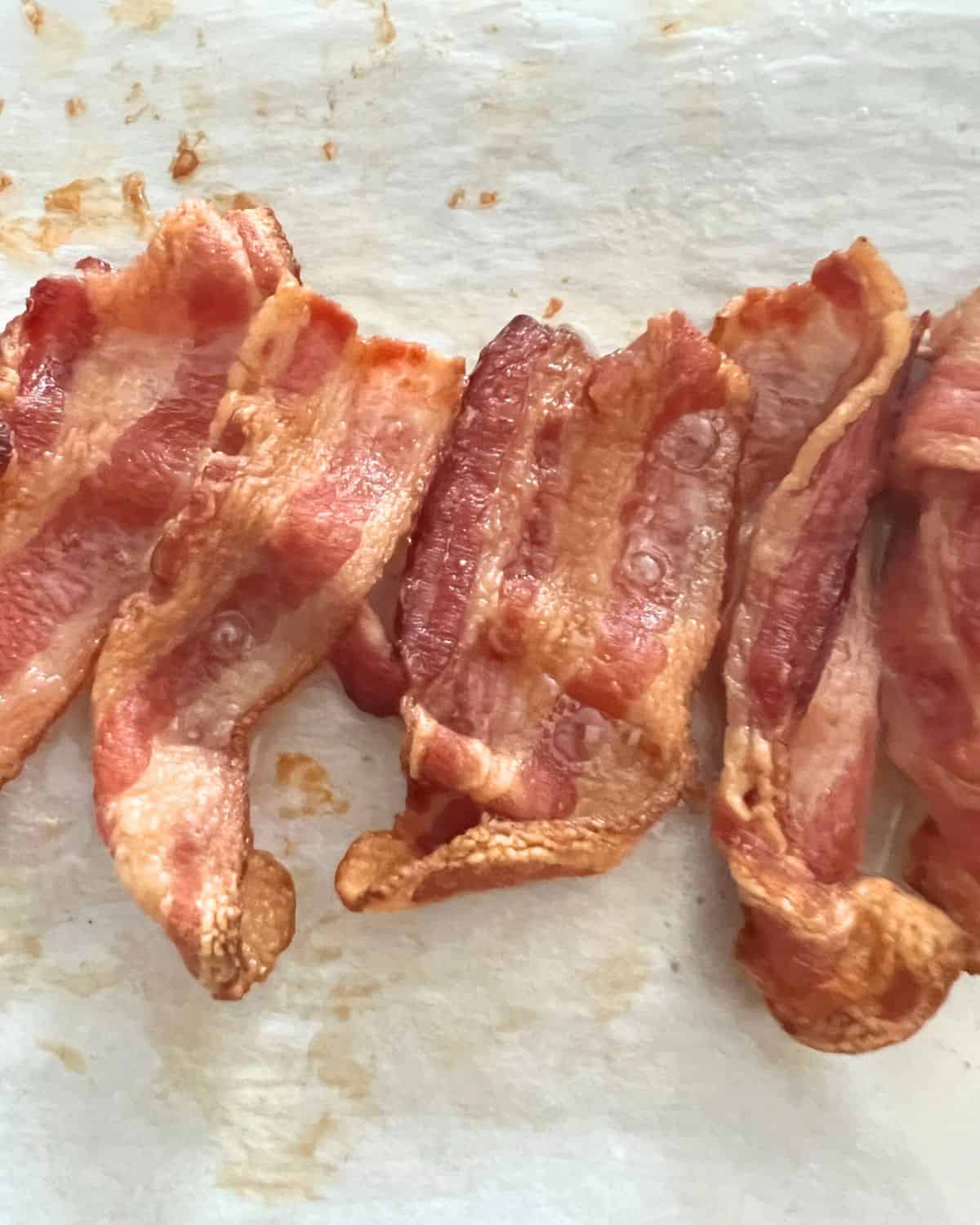 Crispy air fried bacon ready for sandwiches or pizza toppings.