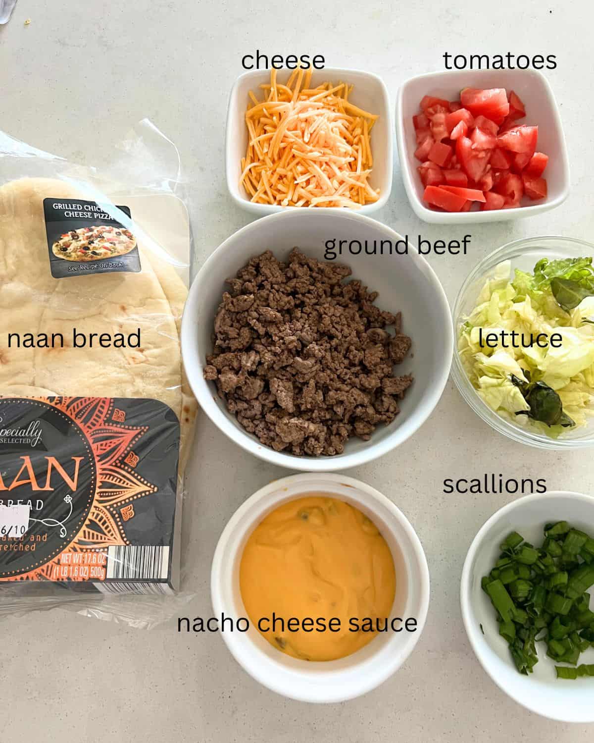 ingredients for Grilled Taco Pizza. 