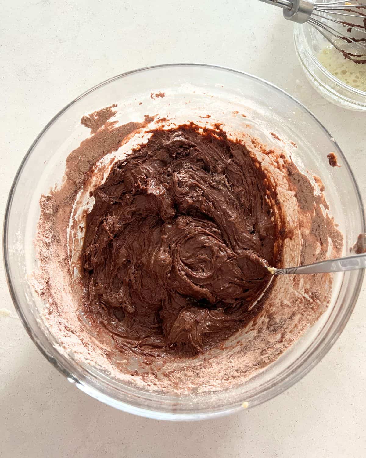 Brownie batter mixed together in a bowl. 