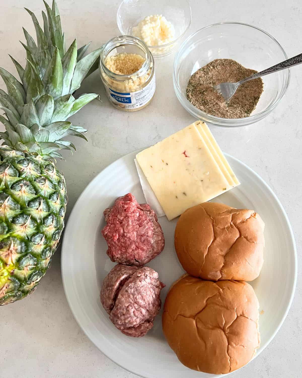Ingredients needed for jerk burgers.