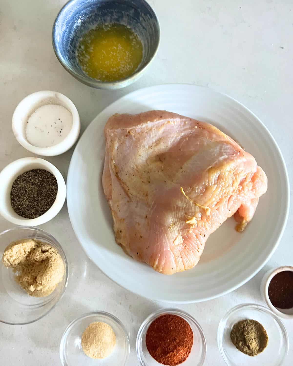 Ingredients needed for smoked turkey breast.