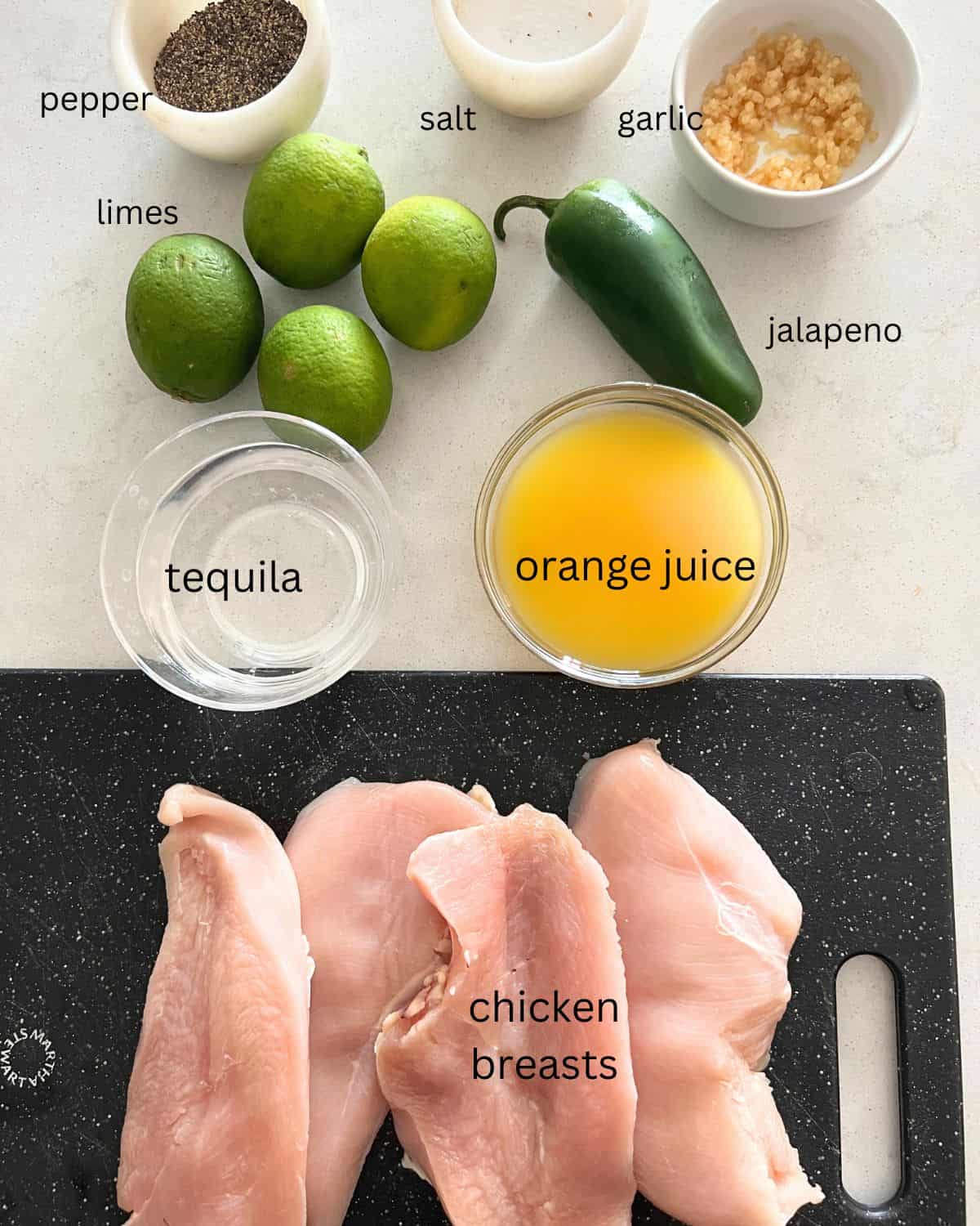Ingredients needed for Tequila Lime Chicken. 