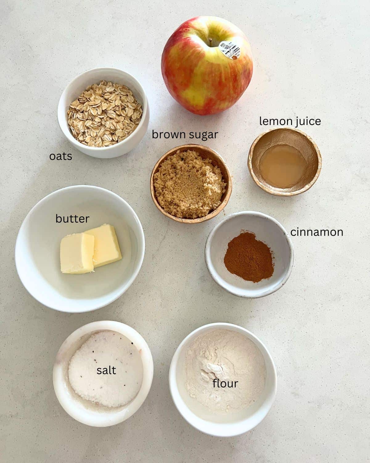 Ingredients needed for Air Fryer Apple Crisp. 
