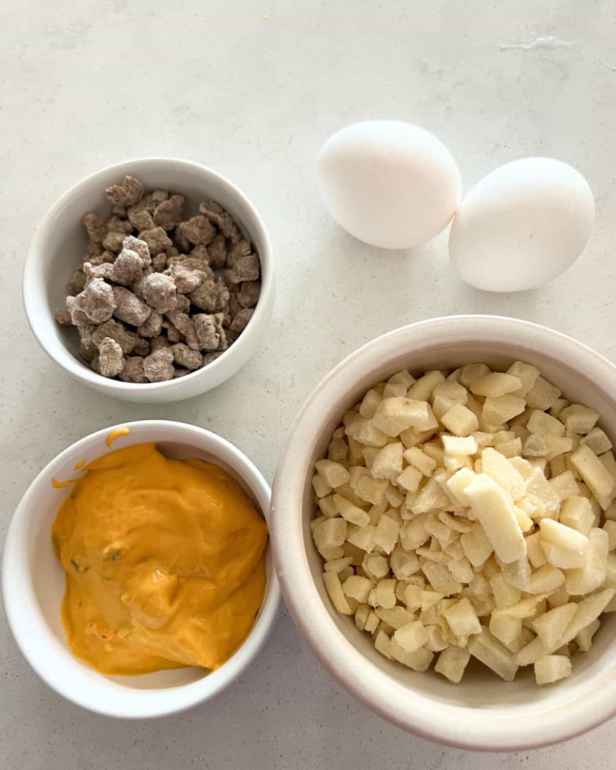 Ingredients needed for air fryer breakfast bowls. 