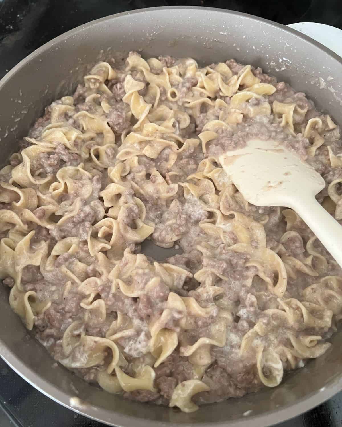Finished beef stroganoff mixed all together. 