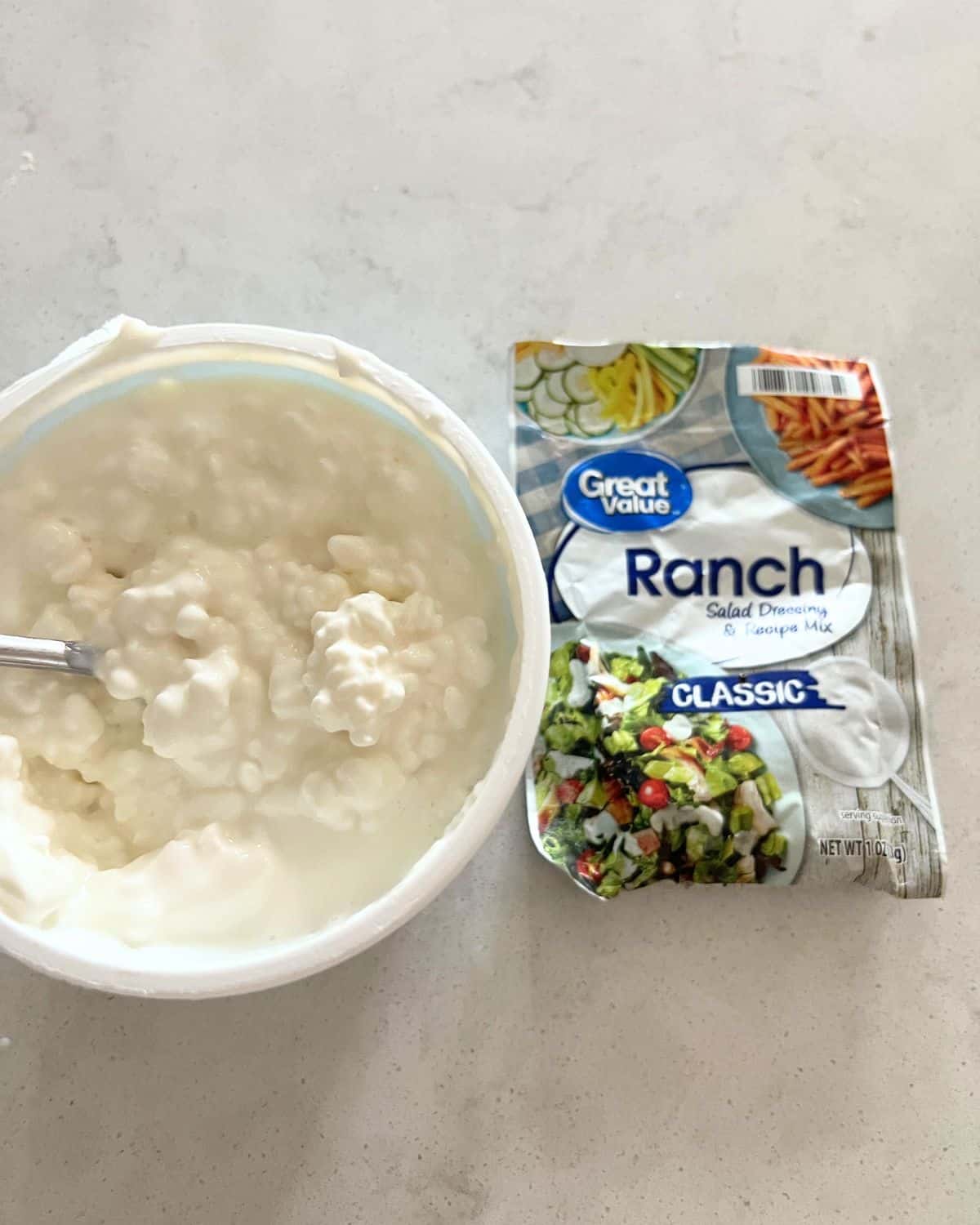Ingredients needed for cottage cheese ranch dip. 