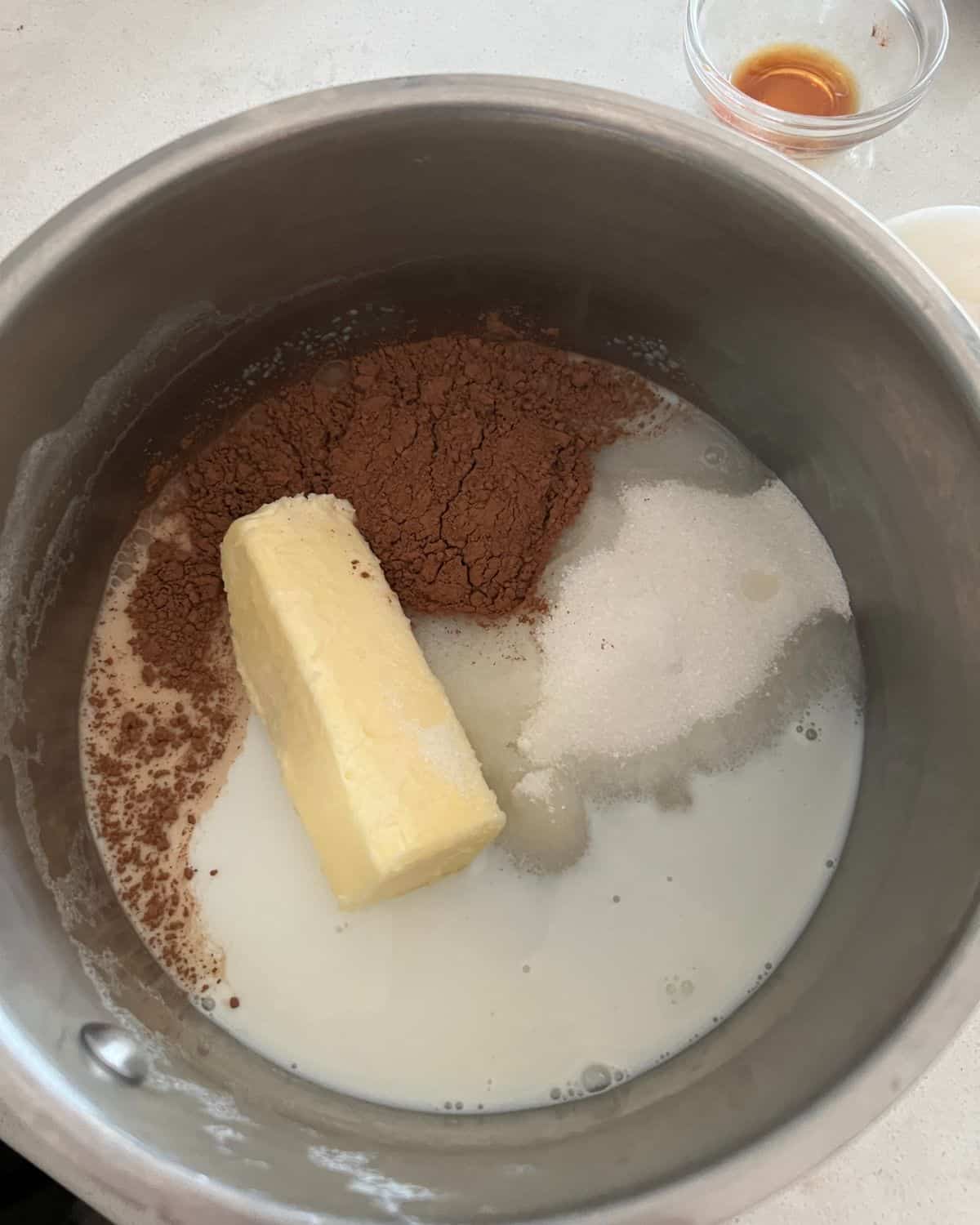 Ingredients for cookies in a sauce pan. 