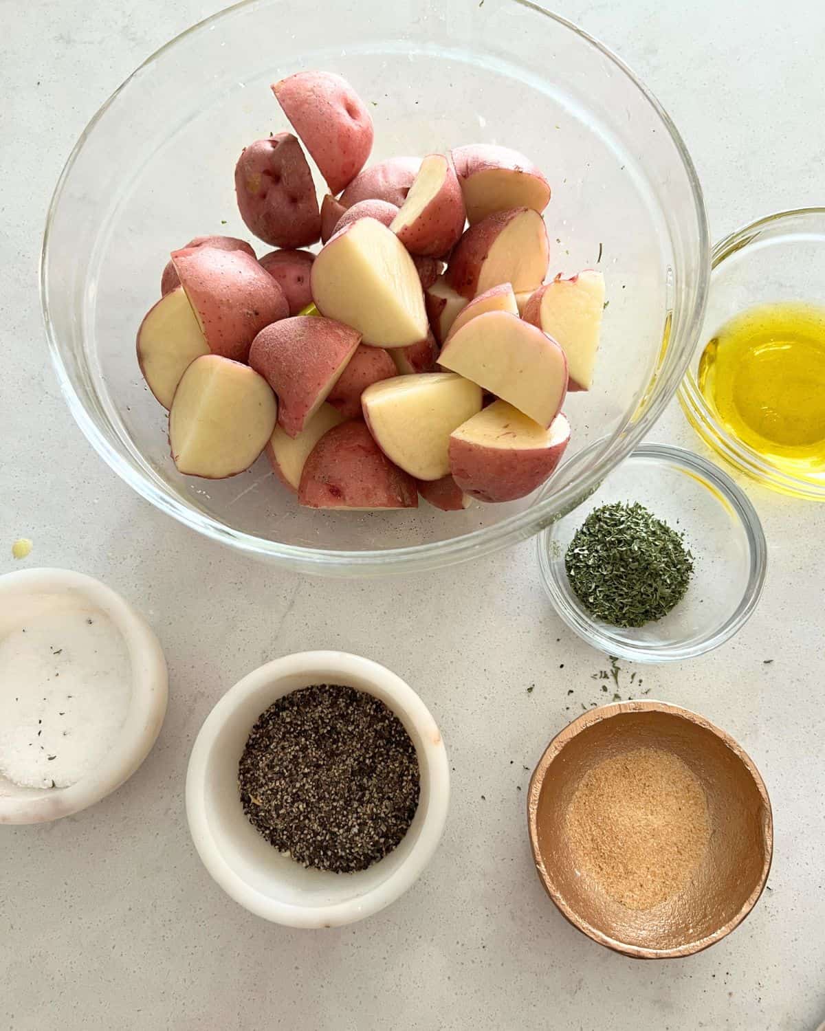 Ingredients needed for roasted potatoes. 