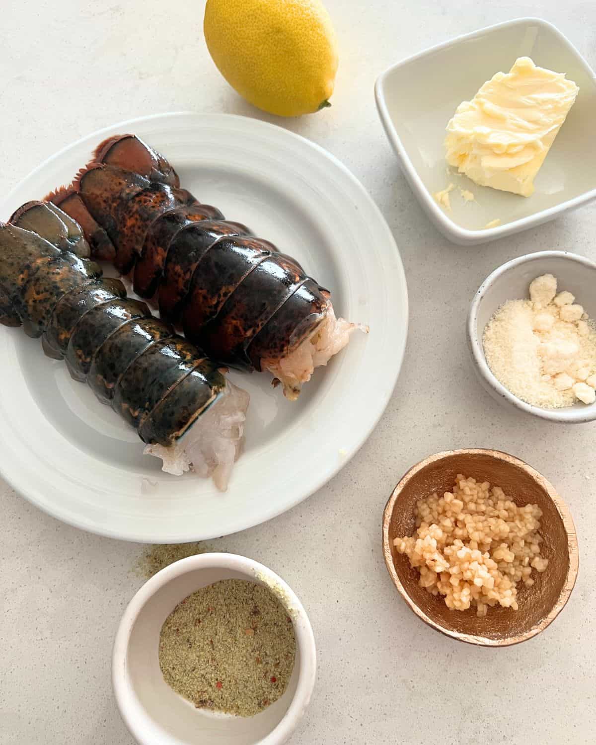 Ingredients needed for baked lobster tails. 