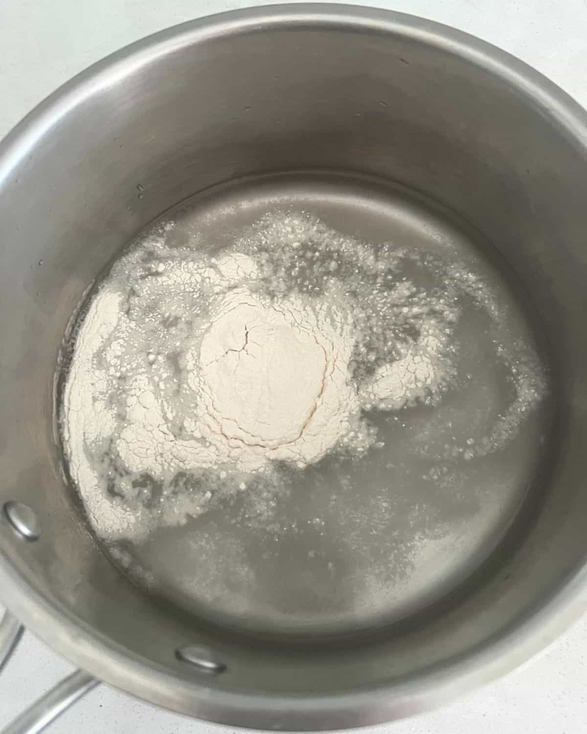 Cornstarch, sugar, and water in a saucepan. 