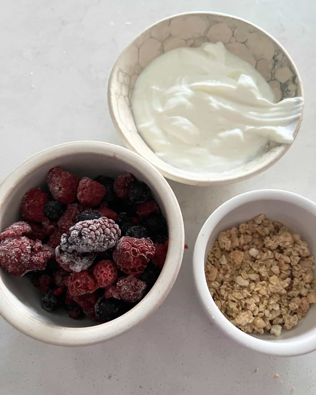 Ingredients needed for Fruit and Yogurt Parfaits. 