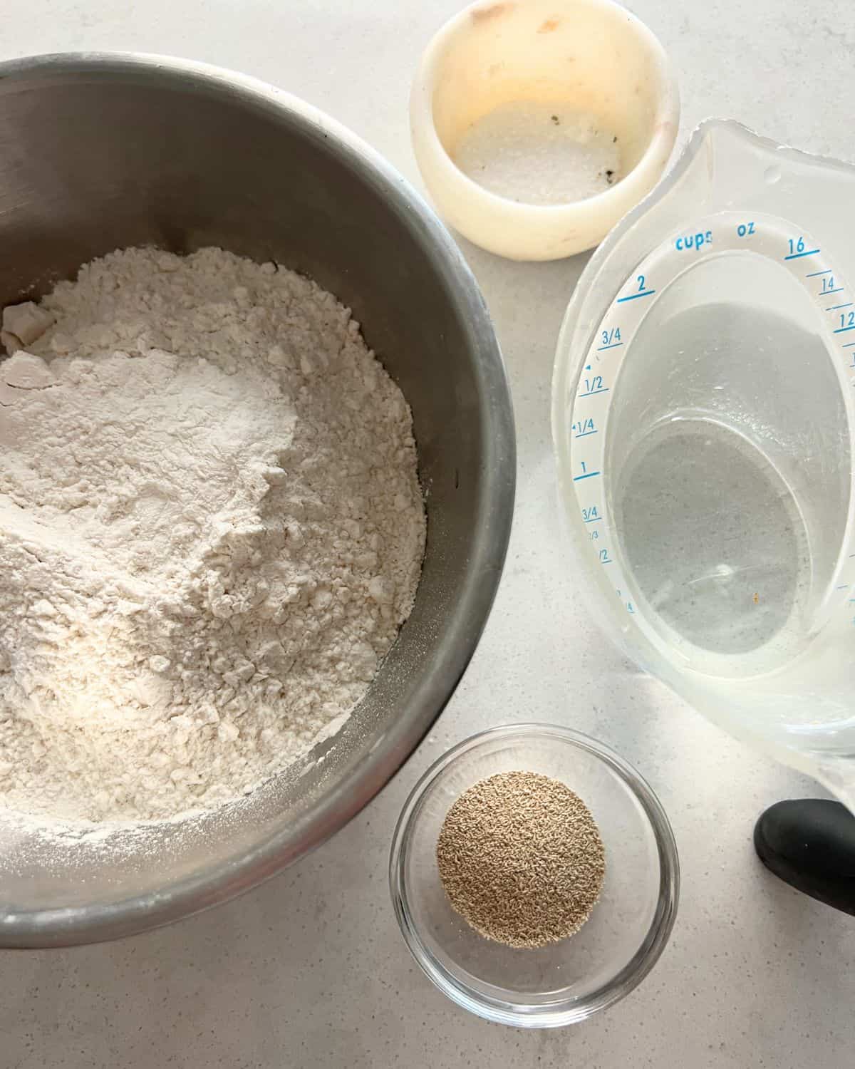 Ingredients needed for no knead bread. 