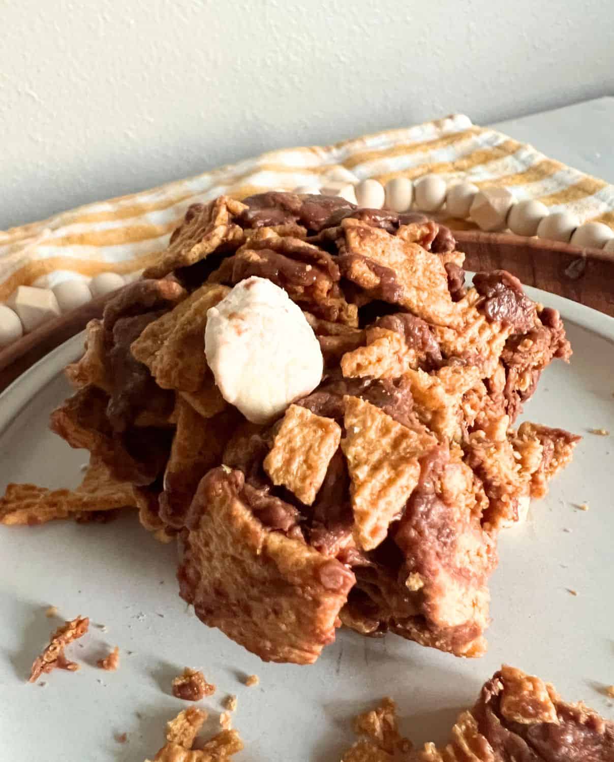 Golden graham s'mores bar on a plate. 