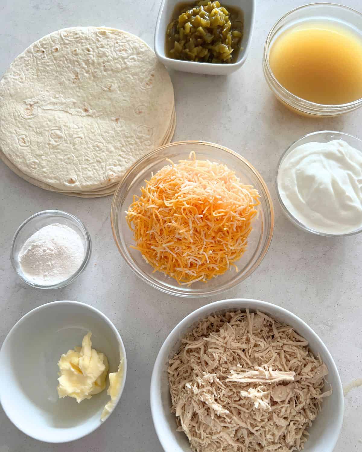 Ingredients needed for white chicken enchiladas. 