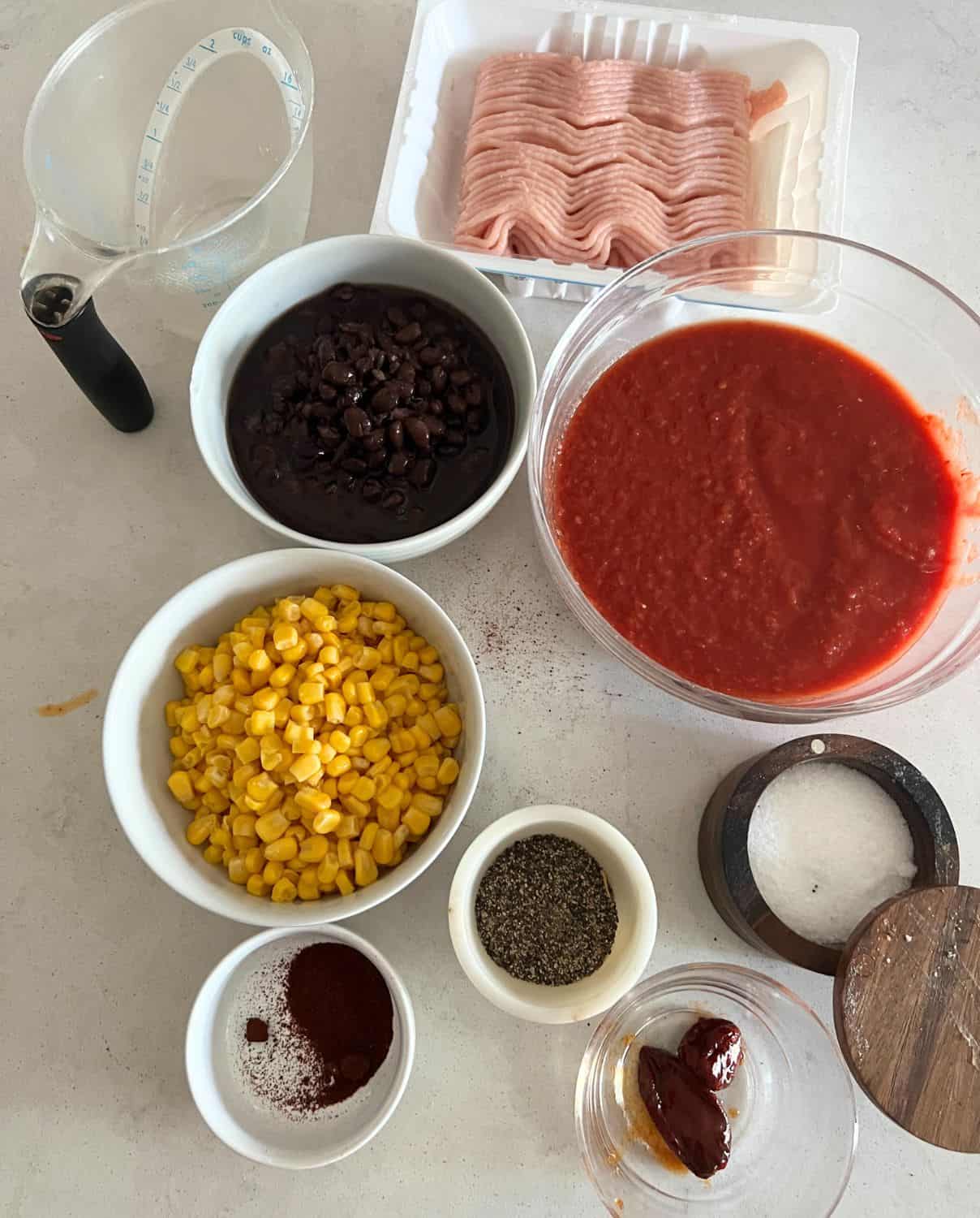Ingredients needed for Turkey and Corn Chili with Black Beans. 