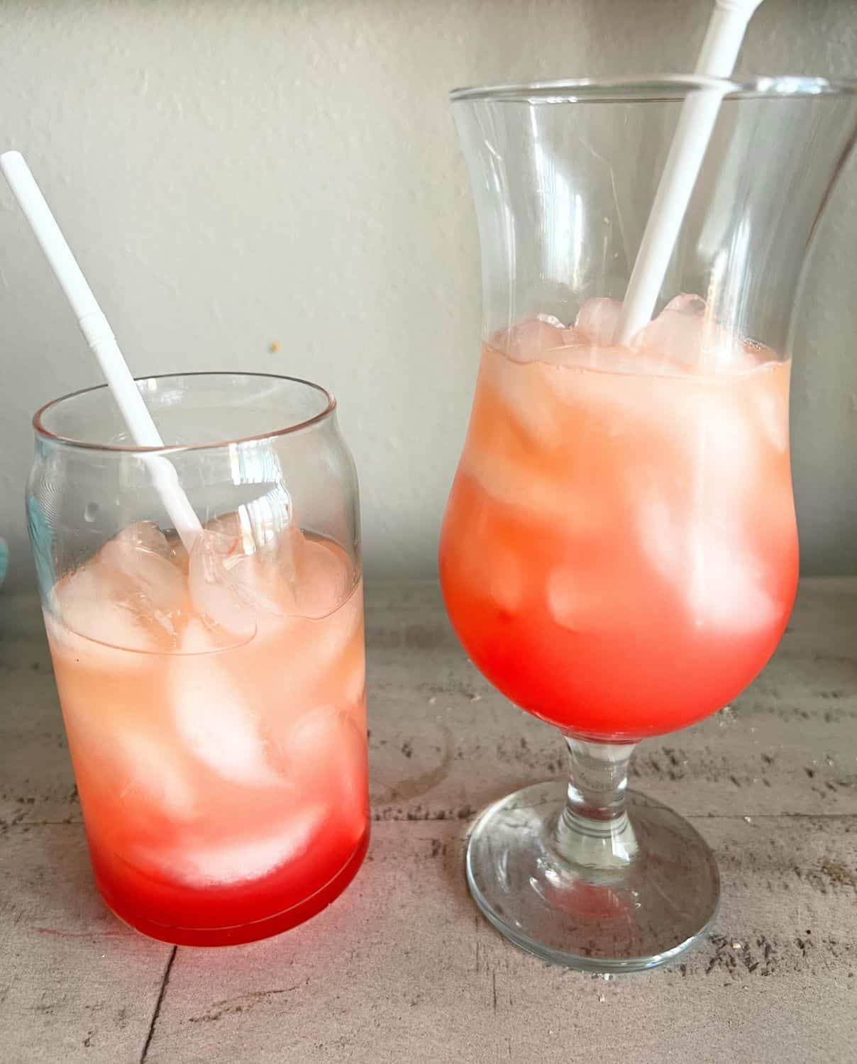 2 bahama mama's drinks on a counter. 