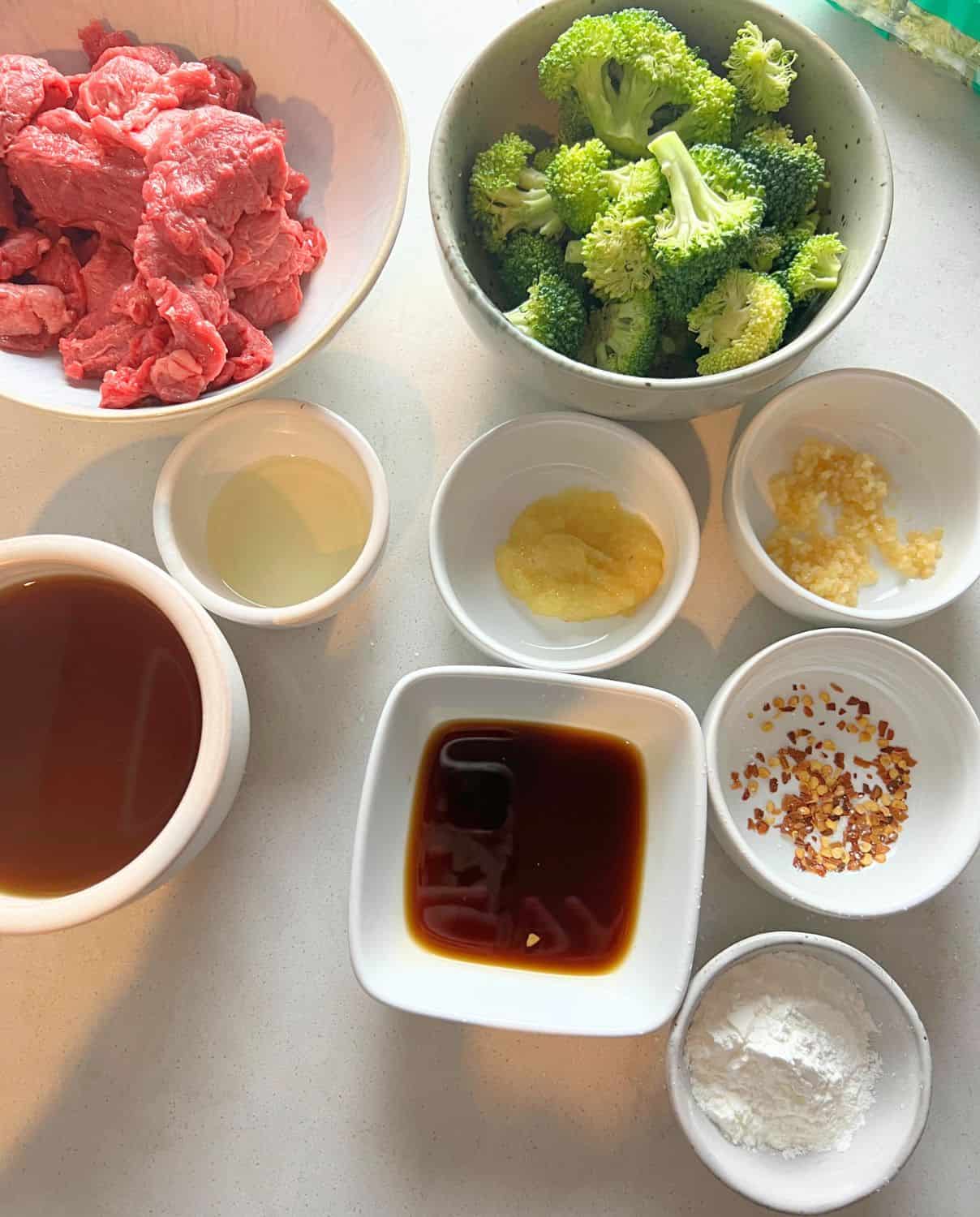 Ingredients needed for beef and broccoli. 