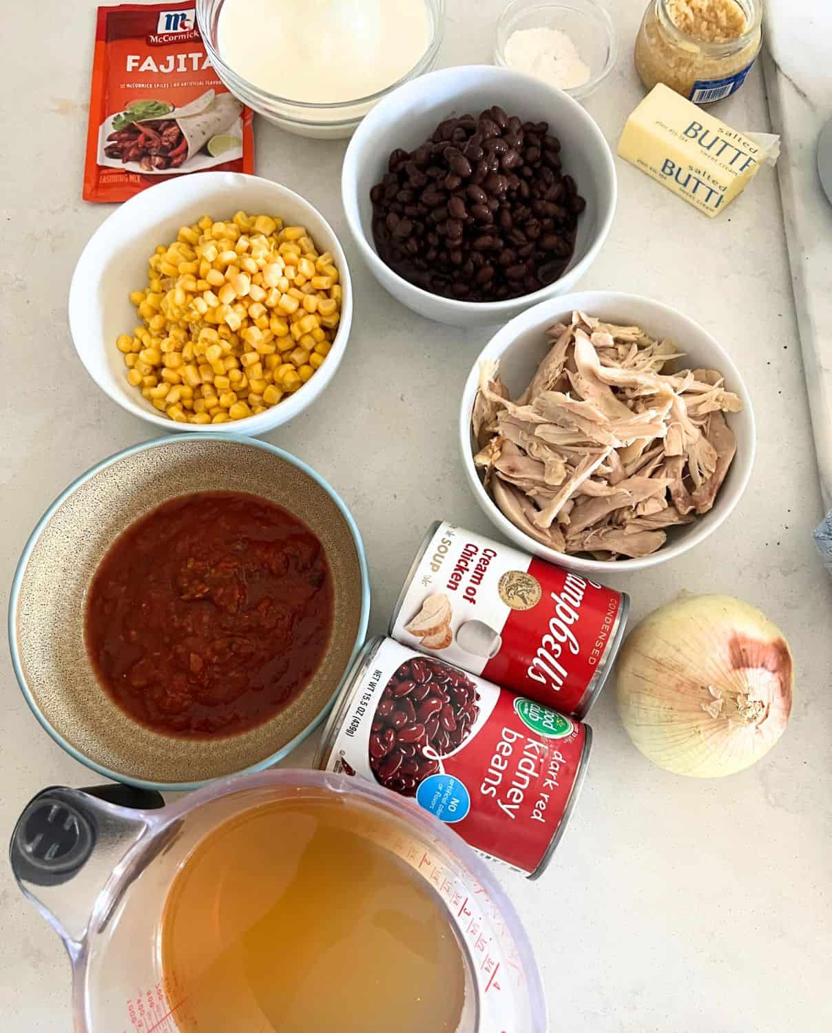 Ingredients needed for chicken tortilla soup. 