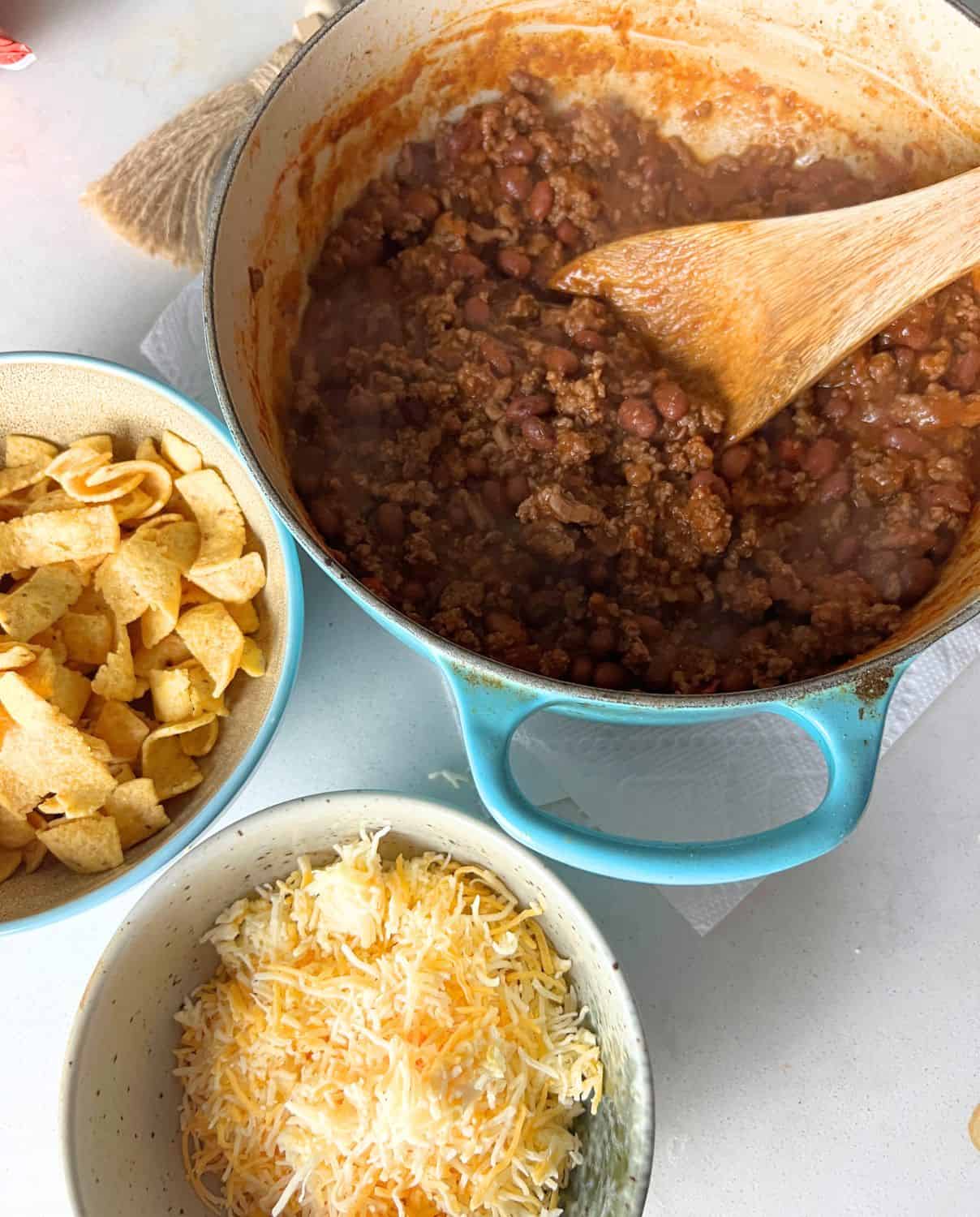 Ingredients needed for chili frito pie.