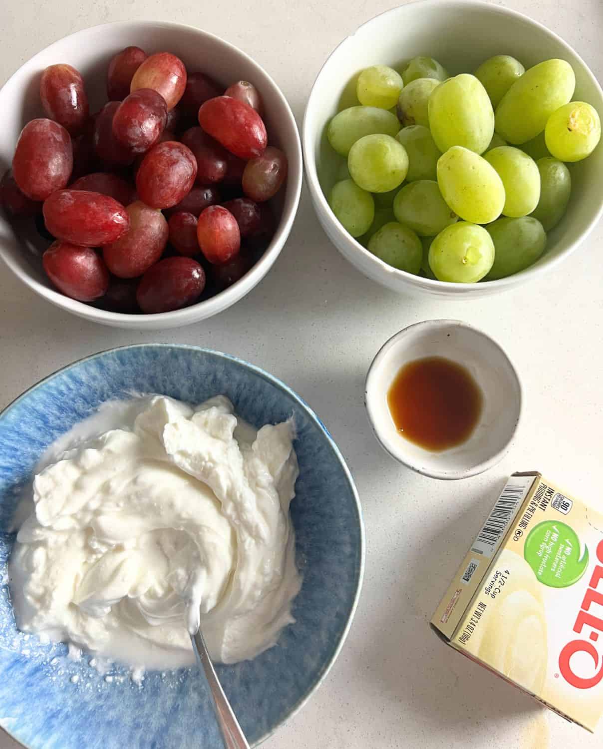 Ingredients needed for Creamy Grape Salad. 