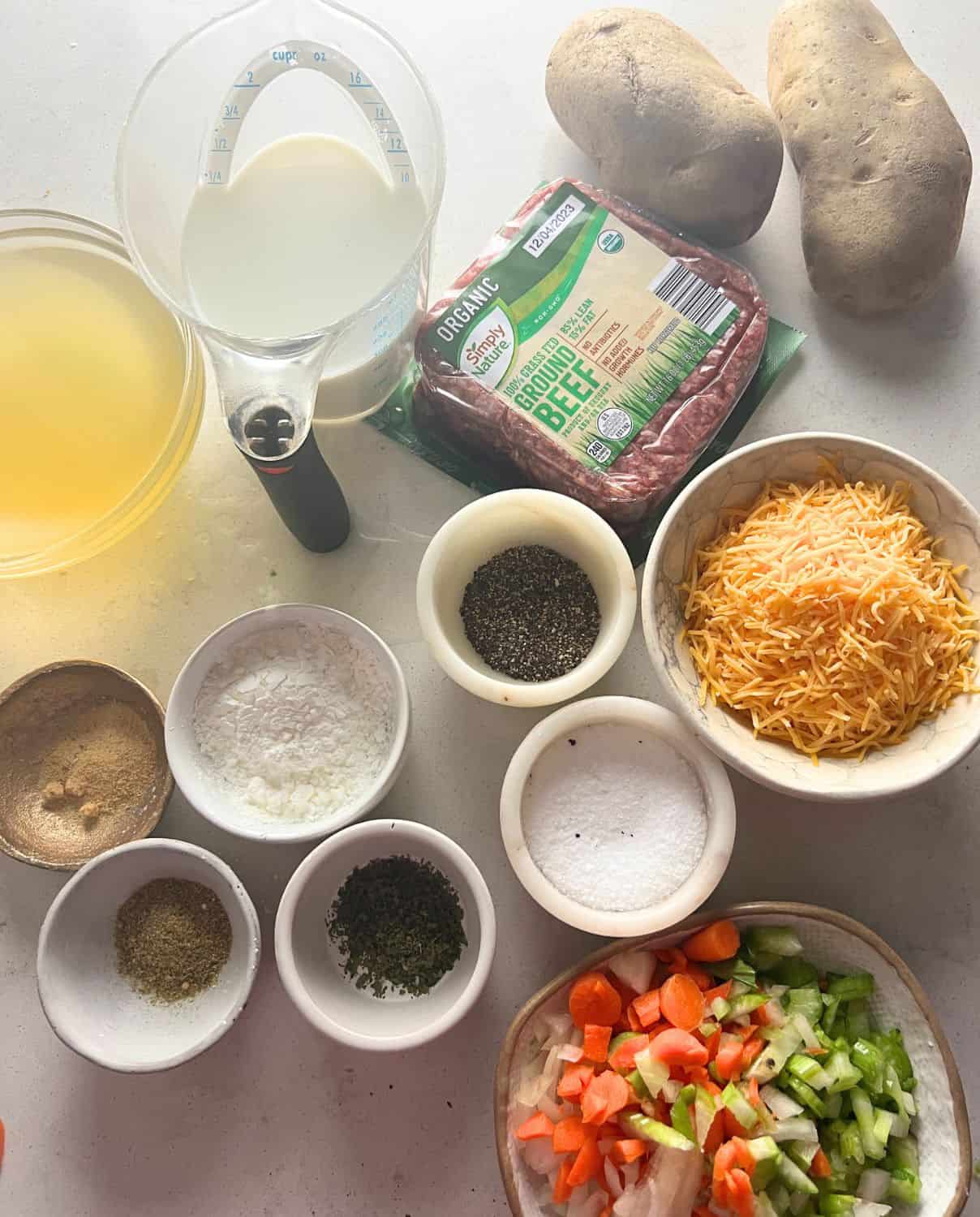 Ingredients needed for Instant Pot Cheeseburger Soup.