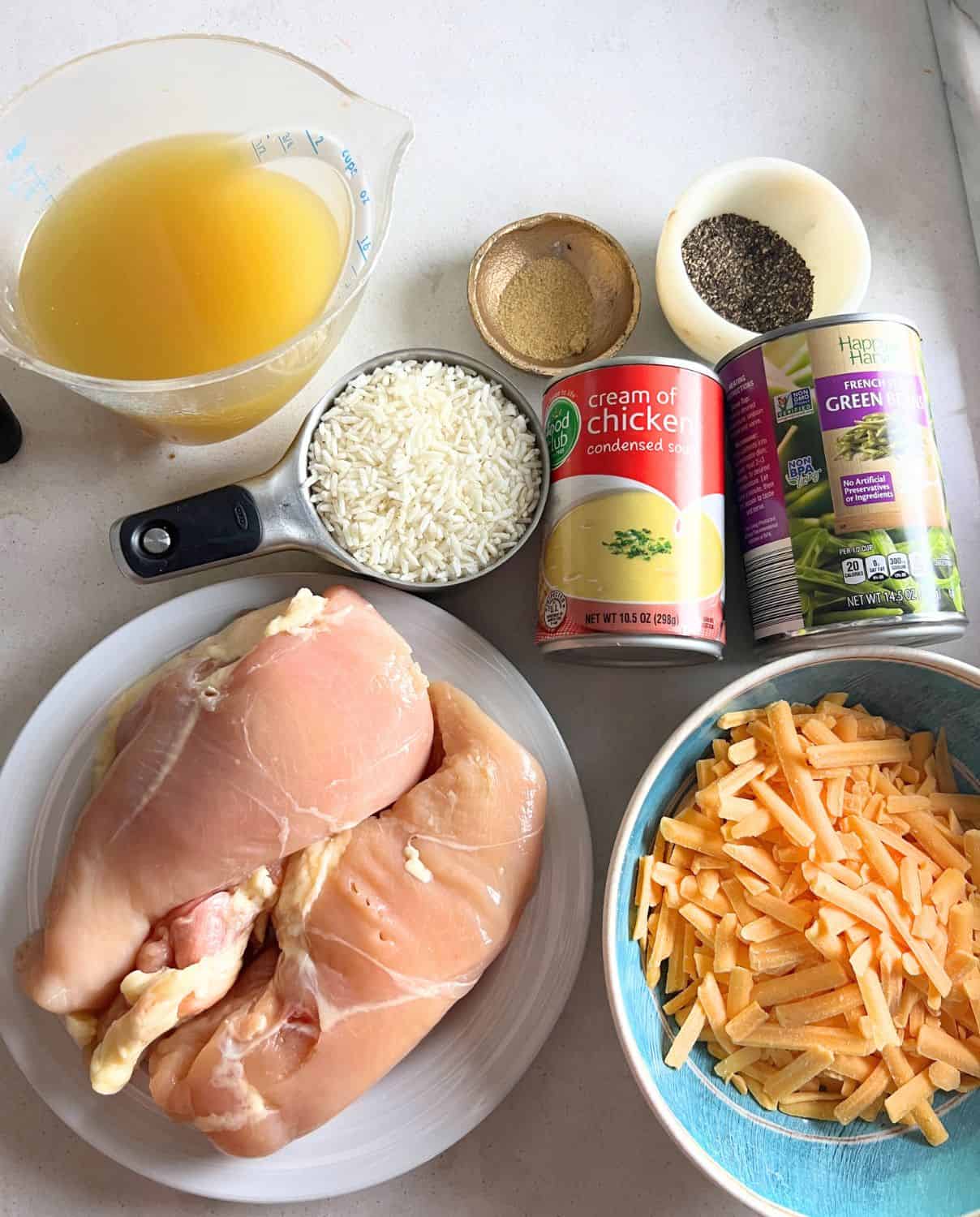 Ingredients needed for chicken green bean bake. 